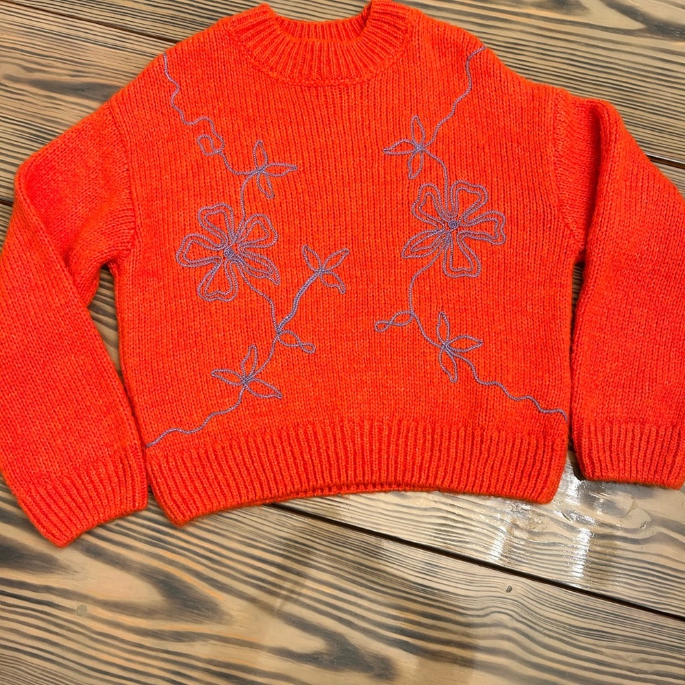 Zara kids Floral embroidered knit sweater colorful cute soft 13/14
